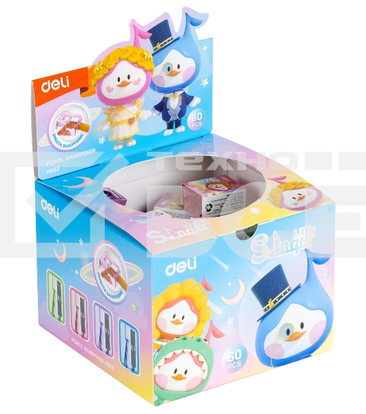 Точилка для карандашей ручная Deli EH552 Little Singer 1 отверстие пластик ассорти коробка