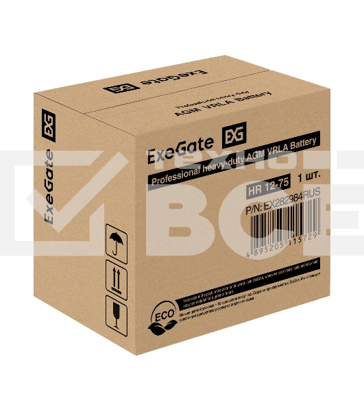 Аккумуляторная батарея ExeGate EX282984RUS HR 12-75 (12V 75Ah, под болт М6)