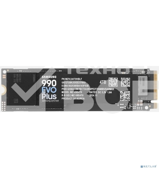 Накопитель SSD Samsung 990 EVO Plus, 4 ТБ, M.2 2280, PCIe 4.0 x4, NVMe 2.0, R/W 7250/6300
