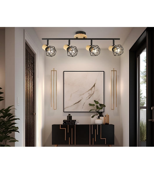 Светильник Ambrella light TR8754/4 BK/WD черный/дерево IP20 E27/4 615*115*200