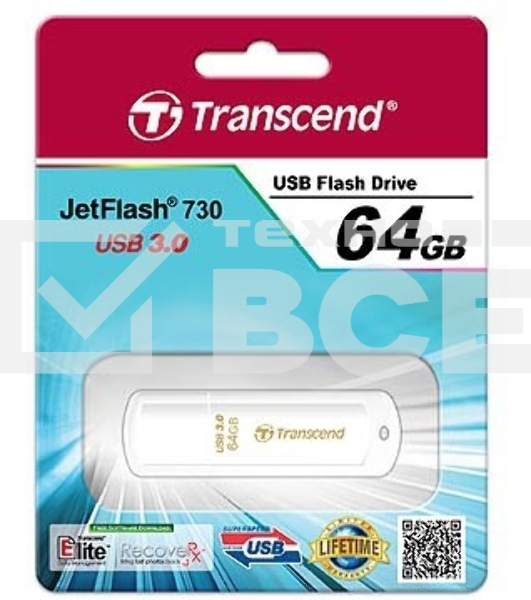 Флешка USB Transcend JetFlash 730 (TS64GJF730), 64Gb, USB 3.0, R/W 80/25, белый