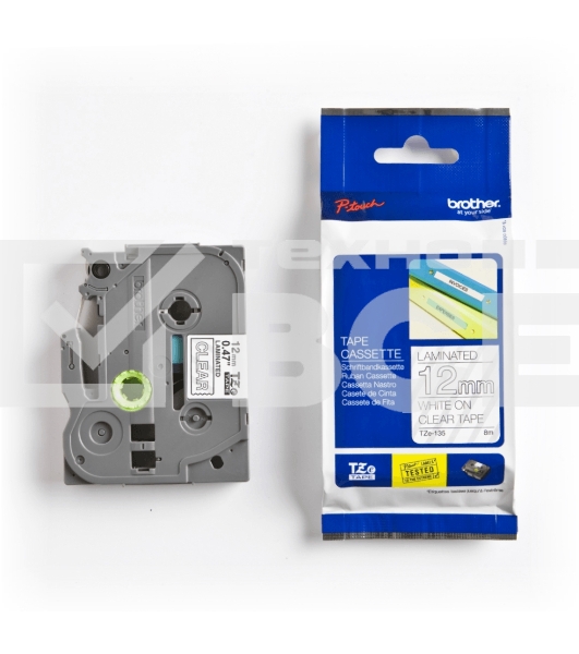 Картридж Brother TZ-E135 12 мм, белый шрифт, прозрачный фон, для BROTHER P-Touch