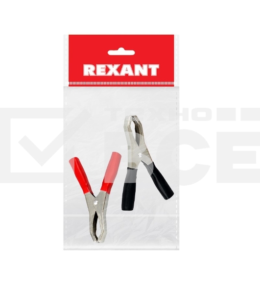 Зажим крокодил Rexant, длина 98 мм, ток 50A, 2 шт., пакет БОПП