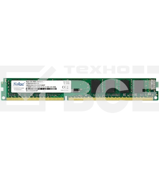Оперативная память NETAC Basic, DDR3, 4GB (1x4GB), 1600MHz, CL11