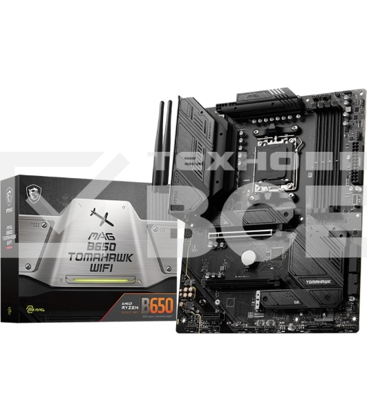 Материнская плата MSI MAG B650 TOMAHAWK WIFI, AM5, AMD B650, 4xDDR5, 6xSATA, 3xM.2, 1xPCI-E 4.0 x16, 1xPCI-E 4.0 x2, 1xHDMI, 1xDisplayPort, 1xUSB Type-C, 1x2.5Gb LAN, 2xUSB-A 2.0, 3xUSB-A 3.2 Gen 1, 3xUSB-A 3.2 Gen 2, 5x3.5 мм, 7.1, Standard-ATX