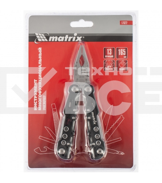 Мультитул MATRIX, 13 функций, авторазжим, в чехле, 165 мм 17622