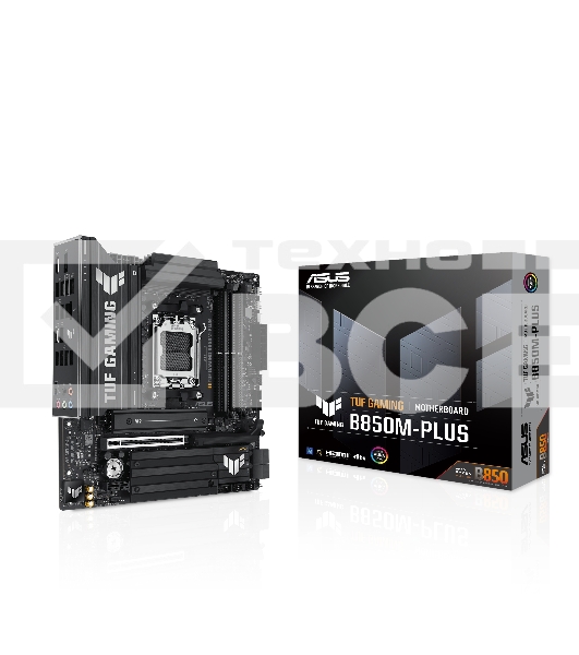 Материнская плата ASUS TUF Gaming B850M-Plus, AM5, AMD B850, 4xDDR5, 4xSATA, 3xM.2, 1xPCIe 5.0 x16, 1xPCIe 4.0 x4, 1xPCIe x1, 1xDP, 1xHDMI, 1x2.5Gb LAN, 4xUSB 2.0, 4xUSB 3.2 Gen 1, 3xUSB 3.2 Gen 2, 1xUSB-C, 3x3.5 мм, 7.1, mATX