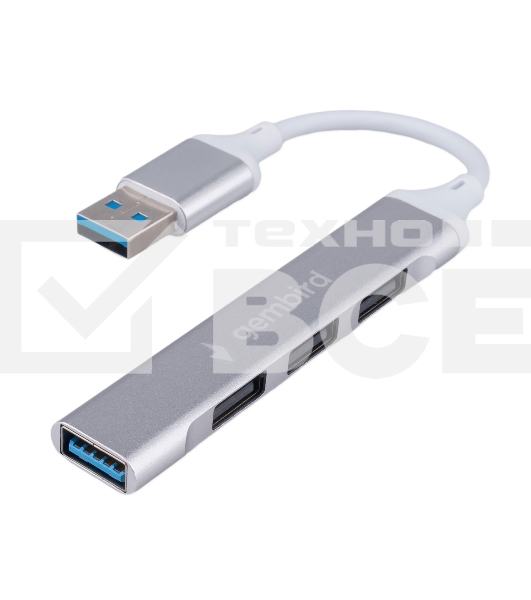 Разветвитель USB3.0/2.0 Gembird UHB-C206, USB3.0, 3xUSB2.0, кабель USB 10 см, серебристый металл, пакет