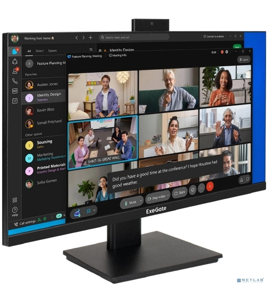 Монитор 23.8' ExeGate SuperView EA2400 IPS 1920x1080, 75 Гц, 5 мс, 16:9, 250 кд/м², HDMI 1.4, VGA, веб-камера (2 Мп), 3.5 мм, черный