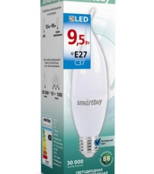 Лампа светодиодная Smartbuy-C37-9,5W/6000/E27