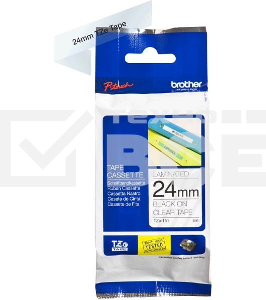 Картридж Brother TZ-E151 24 мм, 8 м, черный шрифт, прозрачный фон, для BROTHER P-Touch