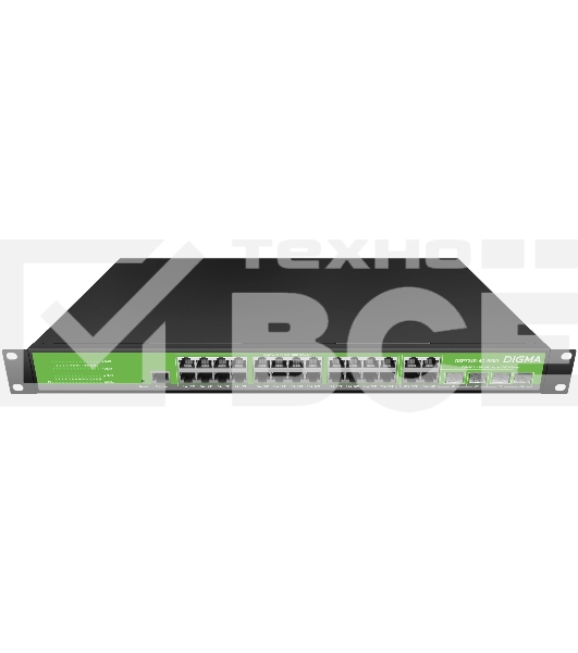 Коммутатор Digma DSP724G-4C-R300 (L2+) 24x1Гбит/с 4xКомбо(1000BASE-T/SFP) 24PoE 24PoE+ 300W управляемый