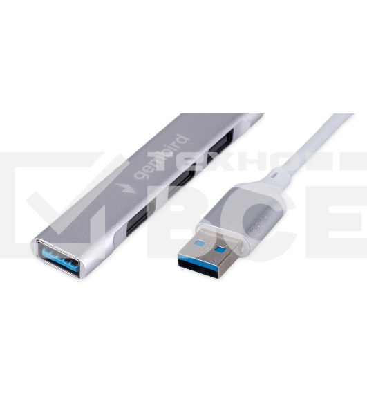 Разветвитель USB3.0/2.0 Gembird UHB-C206, USB3.0, 3xUSB2.0, кабель USB 10 см, серебристый металл, пакет