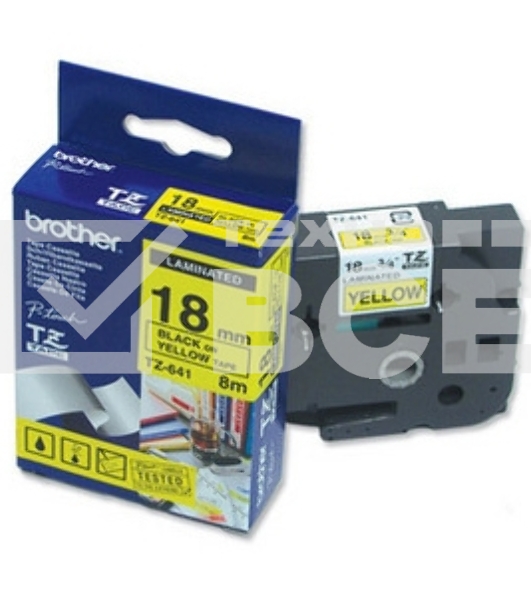Картридж Brother TZ-E641 18 мм, 8 м, черный шрифт, желтый фон, для BROTHER P-Touch