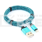 Кабель USB 2.0 Cablexpert CC-ApUSB2bl1m, AM/Lightning 8P, 1м, нейлоновая оплетка, алюминиевые разъемы, синий, пакет, фото 1