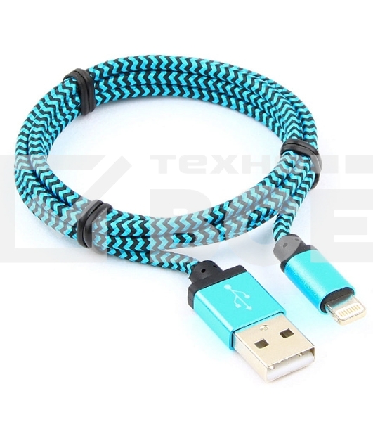 Кабель USB 2.0 Cablexpert CC-ApUSB2bl1m, AM/Lightning 8P, 1м, нейлоновая оплетка, алюминиевые разъемы, синий, пакет