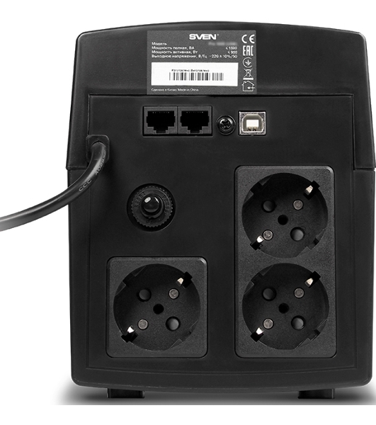Источник бесперебойного питания UPS Sven Pro 1500 (1000 WA, LCD, USB, RG-45, 3 евро розетки)