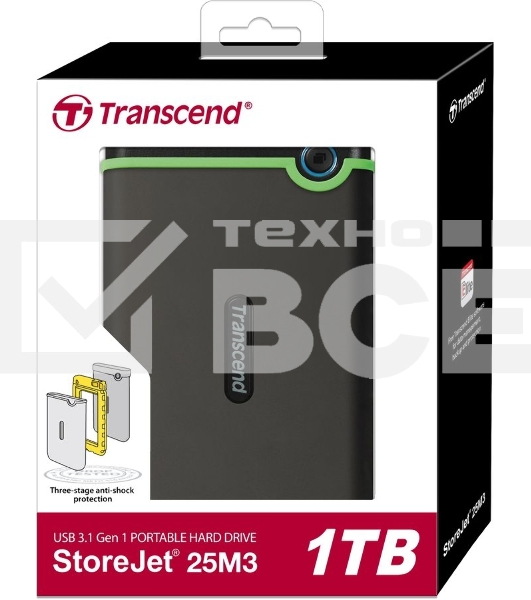 Внешний жесткийдиск 1TB Transcend StoreJet 25M3S, 2.5