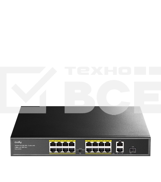 Коммутатор Cudy FS1018PS1 (L2) 16x100Мбит/с 2x1Гбит/с 1SFP 16PoE+ 200W неуправляемый