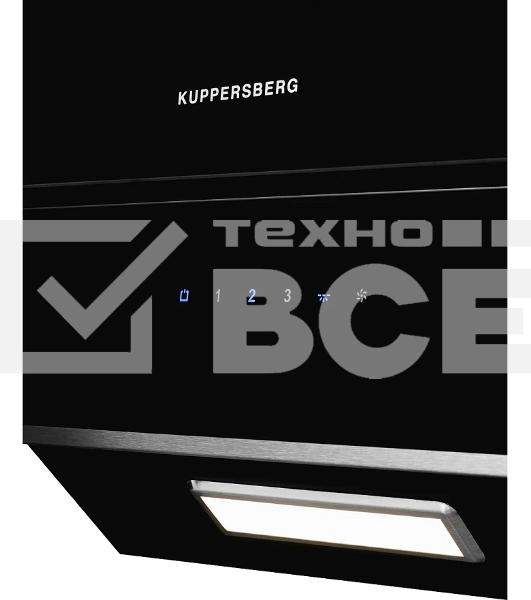 Вытяжка Kuppersberg/ наклонная, 60 см, 600 м3/ч, отвод/рециркуляция, 3 скорости, черный + нерж. сталь