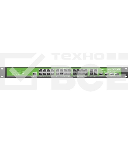 Коммутатор Digma DSP724G-4C-R300 (L2+) 24x1Гбит/с 4xКомбо(1000BASE-T/SFP) 24PoE 24PoE+ 300W управляемый