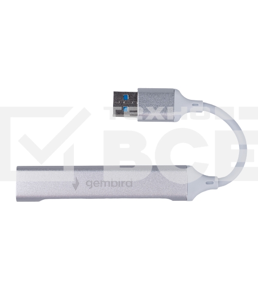 Разветвитель USB3.0/2.0 Gembird UHB-C206, USB3.0, 3xUSB2.0, кабель USB 10 см, серебристый металл, пакет