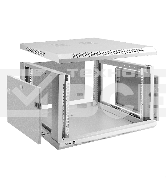 Шкаф телекоммуникационный 19' настенный 6U ExeGate EC-WM-6U.600.M.GREY (19', 6U, 600x600x370 мм (ШхГхВ), передняя дверь металл, съемные боковые панели, пыле- и влагозащита IP23, светло-серый RAL 7035)
