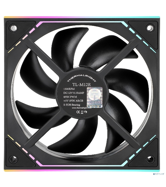 Кулер для корпуса Thermalright TL-M12R Reverse (124x120x25mm, 4-pin PWM, ARGB, 42.6CFM, 23.2dBA, 1500RPM, черный)