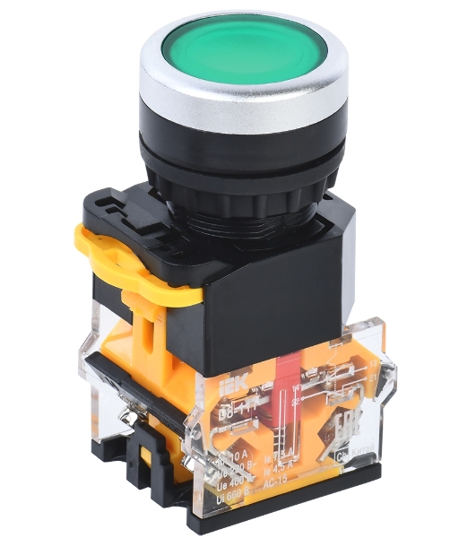 Кнопка D8-11T d=22мм 1з+1р с фиксацией зеленая IEK