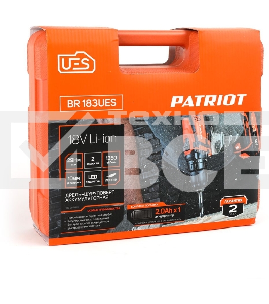Дрель-шуруповерт Patriot BR 183UES, Аккумуляторная, 18В, Кейс