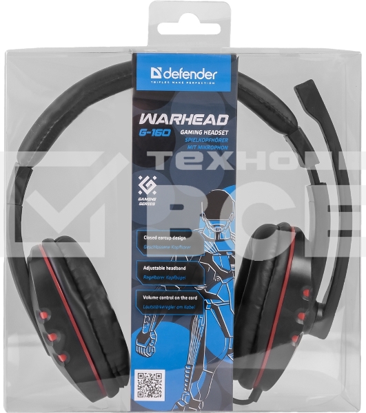 Наушники Defender Warhead G-160 черный, кабель 2,5 м