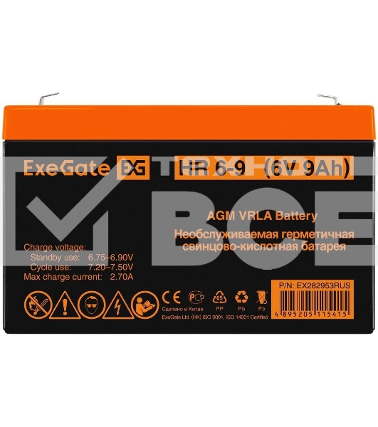 Батарея ExeGate HR 6-9 (6V 9Ah, 634W), клеммы F2