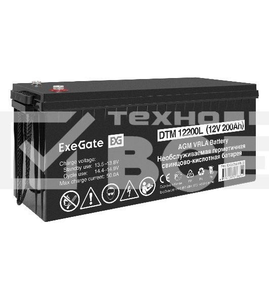 Аккумуляторная батарея ExeGate DTM 12200L (12V 200Ah, болт М8)