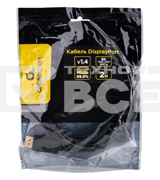 Кабель DisplayPort Cablexpert CC-DP8K-2M, 20M/20M, v1.4, 8К, медь, тройной экран, 2м, черный, пакет