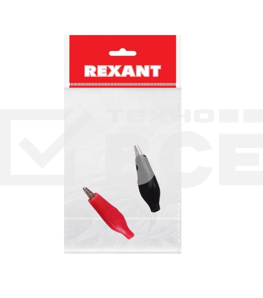 Зажим крокодил в изоляторе Rexant, длина 46 мм, ток 5A, 2 шт., пакет БОПП