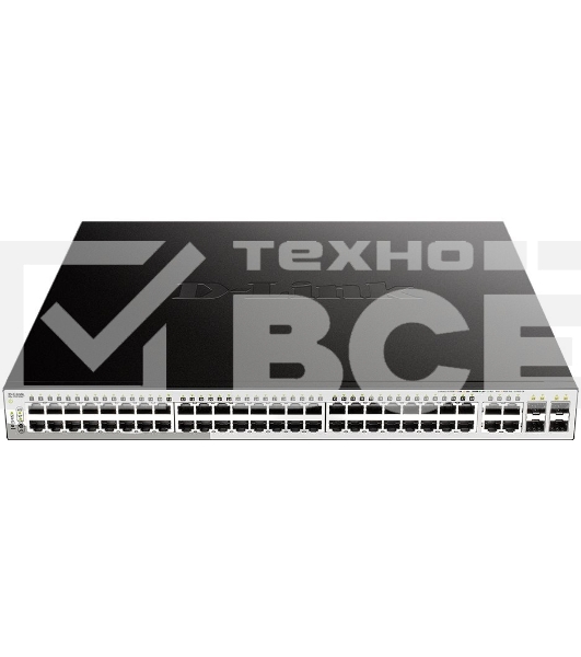 Коммутатор D-Link DGS-1210-52MP/FL1A, L2 Managed Switch with 48 10/100/1000Base-T ports and 4 100/1000Base-T/SFP combo-ports (48 PoE ports 802.3af/802.3at (30 W), PoE Budget 370 W).16K Mac address, 802.3x Flow