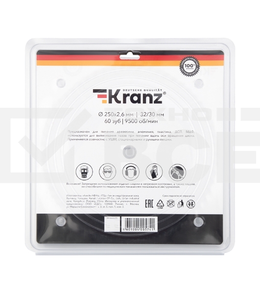 Диск пильный 250 мм х 60 зуб х 32/30 мм Kranz
