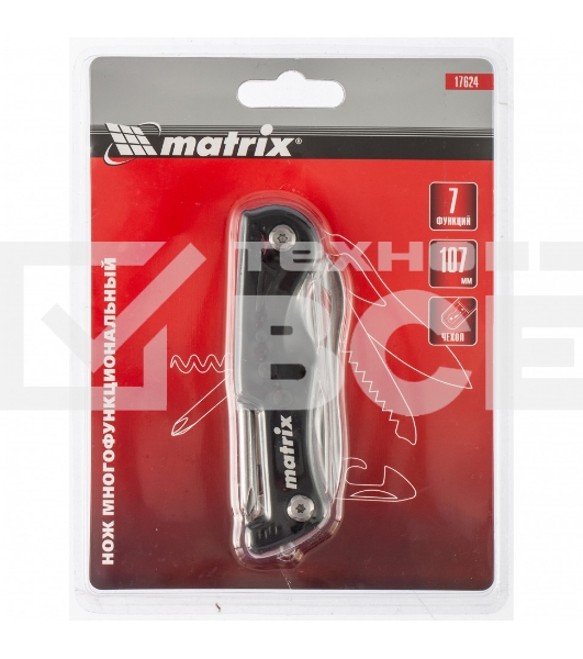 Нож многофункциональный MATRIX, 7 функций, в чехле, 107 мм 17624