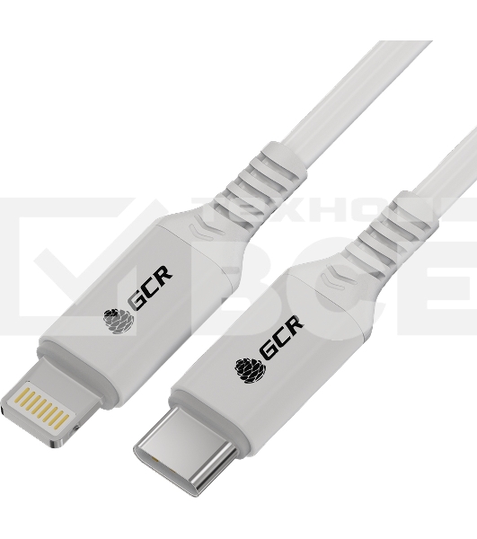 Кабель GCR PREMIUM 3.0m TypeC/Lightning MFI POWER DELIVERY 18 W, быстрая зарядка, белый силикон, AL case белый, белый ПВХ, GCR-53756