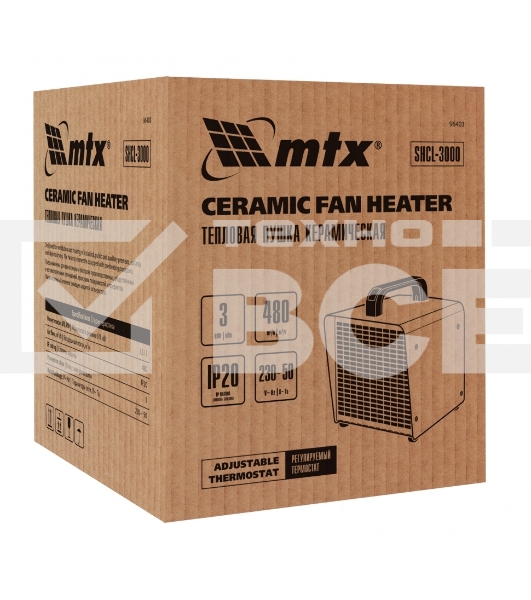 Тепловая пушка керамическая MTX SHCL-3000, квадратная, 230 В, 480 м3/ч, 1/3 кВт
