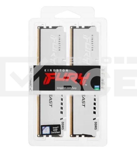 Оперативная память Kingston Fury Beast, DDR5, 32GB (2x16GB), 5600MHz, CL40, с радиатором, белый