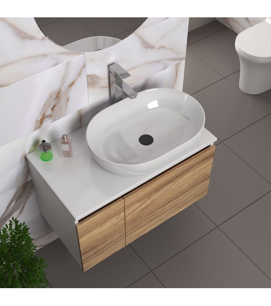 Комплект для ванной, 4 предмета (Тумба подвесная Bau Blackwood 80 + Раковина BAU 59х40 + Смеситель высокий Hotel Still, нерж. сталь, выпуск черный)