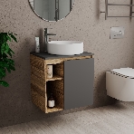 Тумба Bau Dream Blackwood 60 правая, графит, раковина BAU Dream круглая D41, смеситель для раковины высокий Hotel Still, нержавеющая сталь, фото11