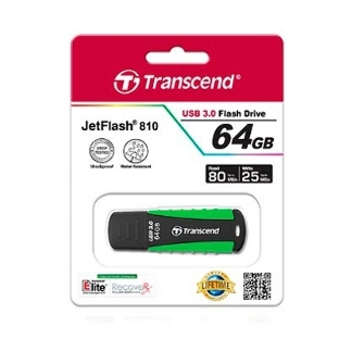 Флешка USB Transcend JetFlash 810 (TS64GJF810), 64Gb, USB 3.0, R/W 100/40, черный/зеленый