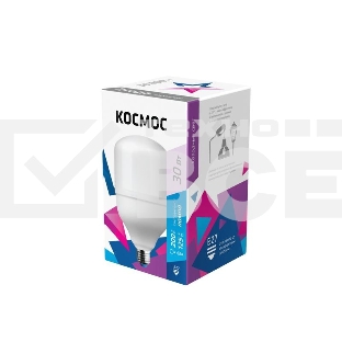 Лампа светодиодная высокомощная LED 30Вт E27 6500К (переходник с E27 на E40 в комплекте) Космос LksmHWLED30WE2765