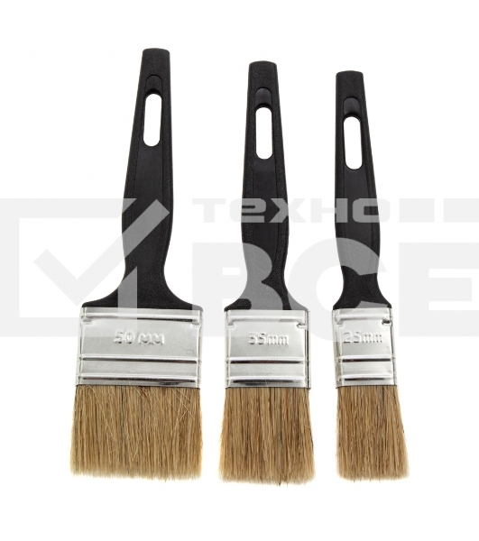 Набор кистей Сибртех флейцевых 3шт. (25 мм, 35 мм, 50мм), натуральная щетина, пластиковая ручка
