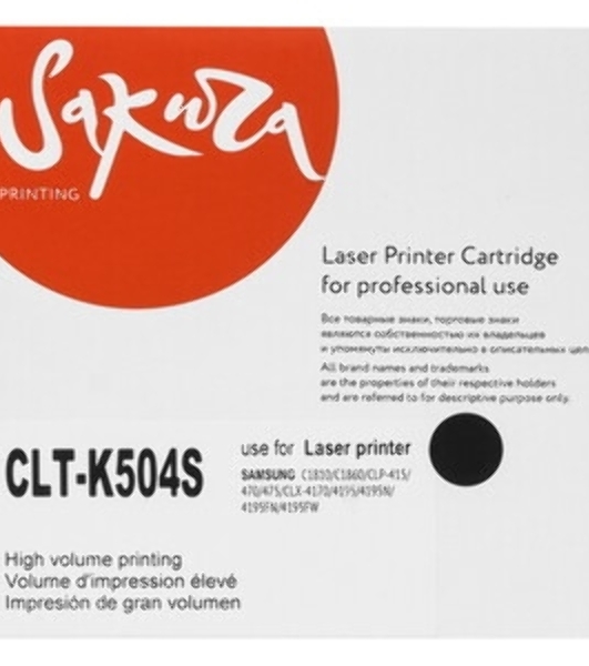 Картридж лазерный Sakura CLTK504S для Samsung CLP-415, CLX-4195, SL-C1810, SL-C1860, черный, 2500 к.