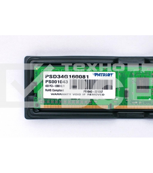 Оперативная память Patriot, DDR3, 4GB (1x4 GB), 1600 MHz, CL11, DIMM