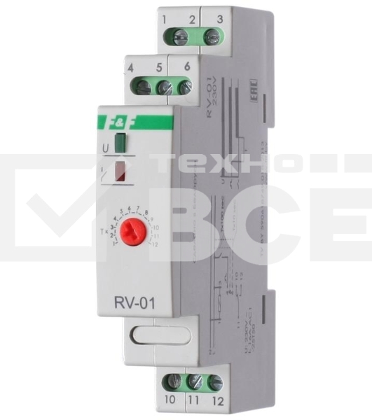 Реле времени RV-01 (задержка вкл. (1-120сек) 230В 16А 1перекл. IP20 монтаж на DIN-рейке) F&F EA02.001.007