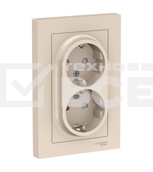 Розетка 2-м СП AtlasDesign 16А IP20 с заземл. защ. шторки в сборе беж. SE ATN000226